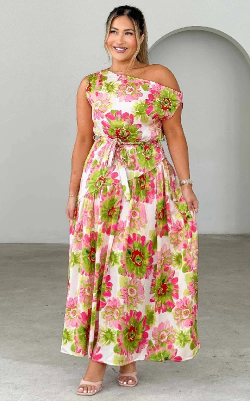 Don't Wait Kassidy Maxi Dress - Pink Green Floral
