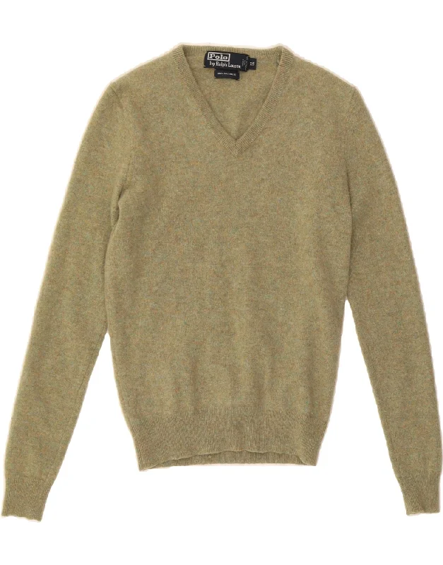 Online Only POLO RALPH LAUREN Womens V-Neck Jumper Sweater UK 6 XS Green Flecked