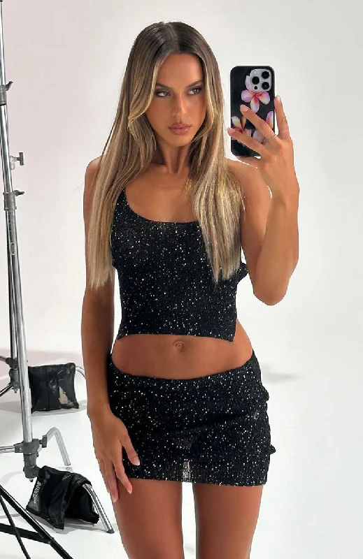 Price Break My Little Secret Sequin Knit Mini Skirt Black