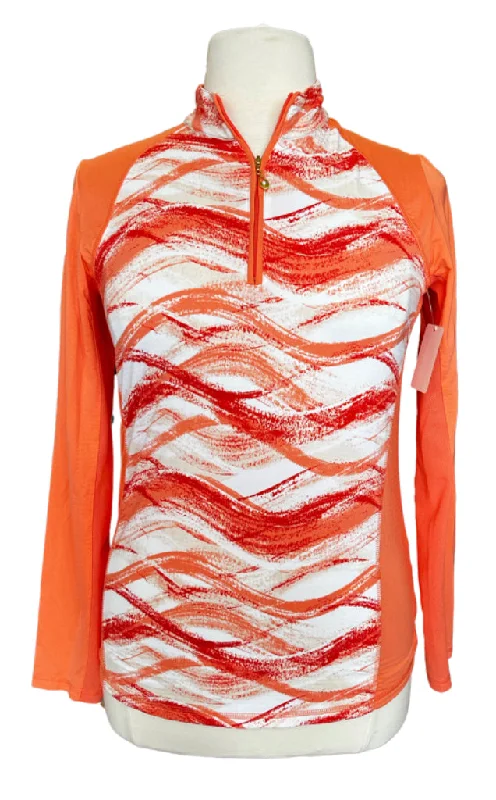 Special Offer San Soleil Coral and Red Print Golf Sun Shirt Size L MSP$90