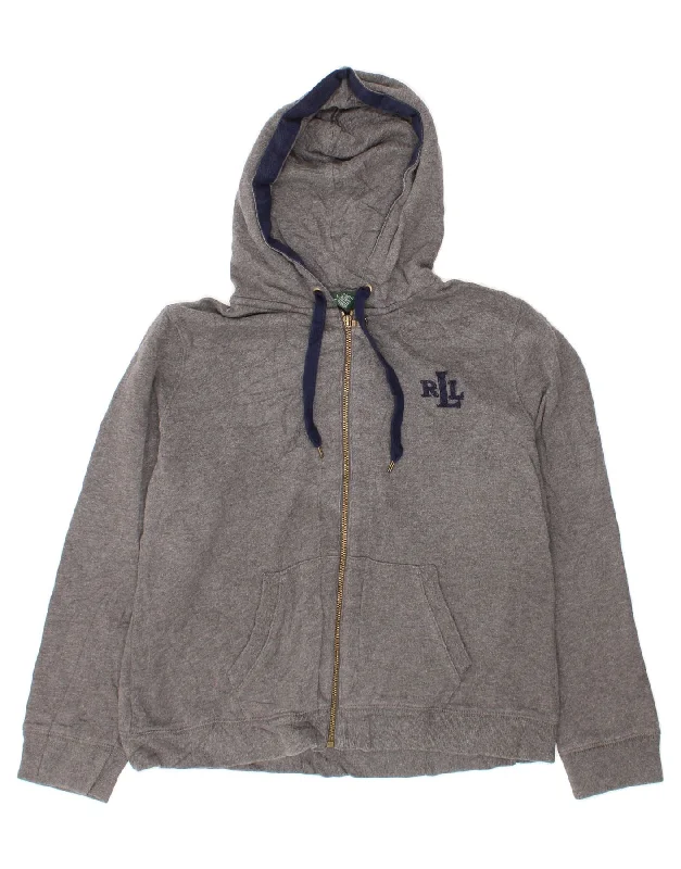 Seasonal Sale RALPH LAUREN Womens Zip Hoodie Sweater UK 18 XL Grey Cotton