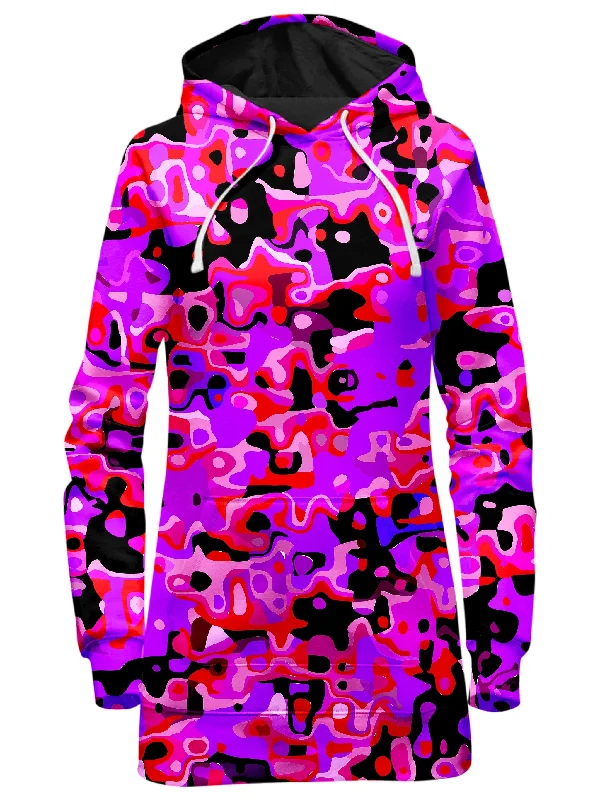 Unmissable Offer Purple Red and Black Rave Camo Melt Hoodie Dress