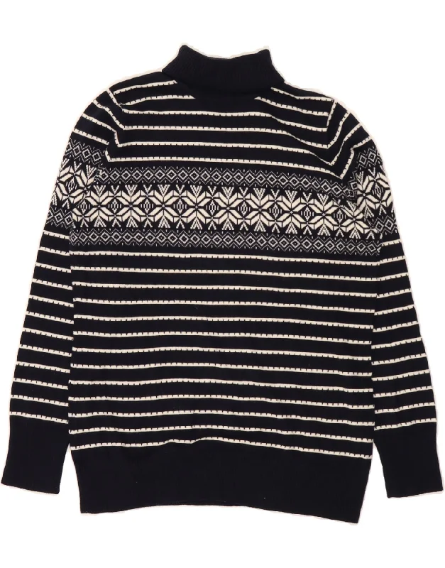 Super Sale L.L.BEAN Womens Roll Neck Jumper Sweater UK 16 Large Navy Blue Fair Isle
