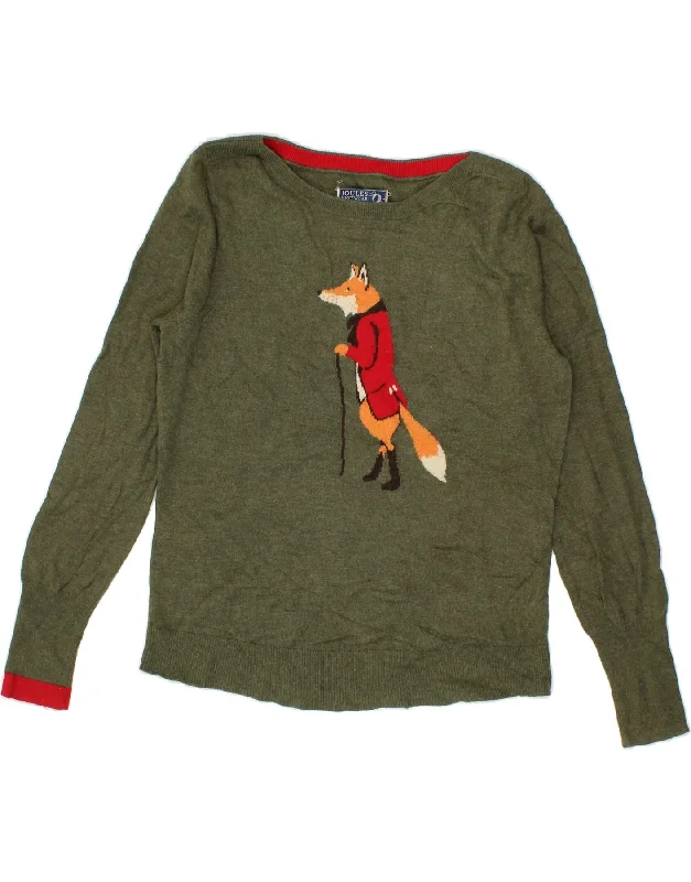 Early Access JOULES Womens Boat Neck Jumper Sweater UK 12 Medium Green Animal Print