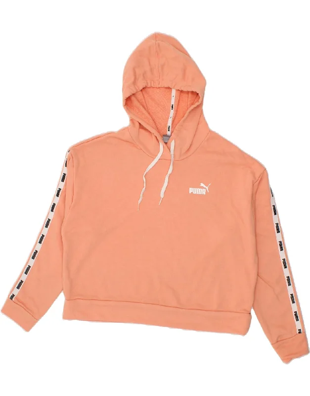 Price Drop Alert PUMA Womens Crop Graphic Hoodie Jumper UK 14 Medium Pink Cotton