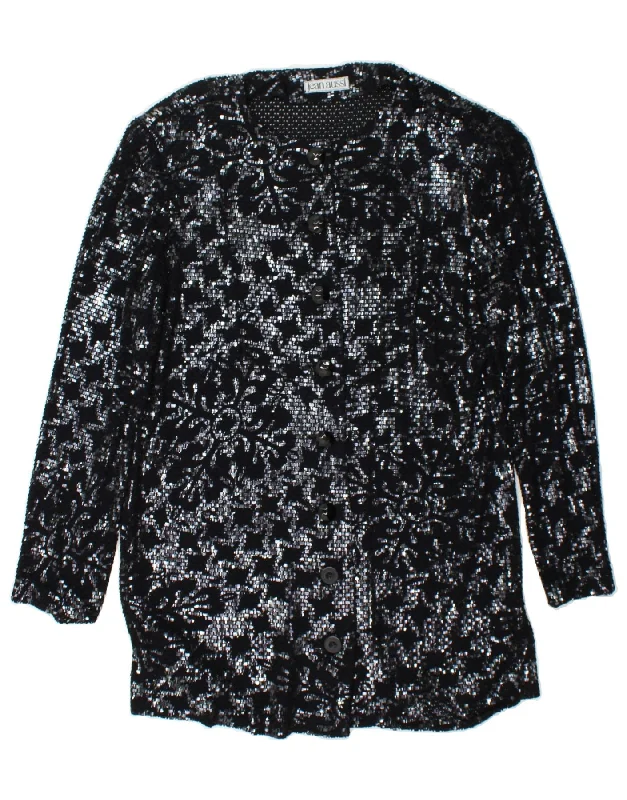 JEAN AUSSI Womens Abstract Pattern Cardigan Sweater EU 38 Medium Black