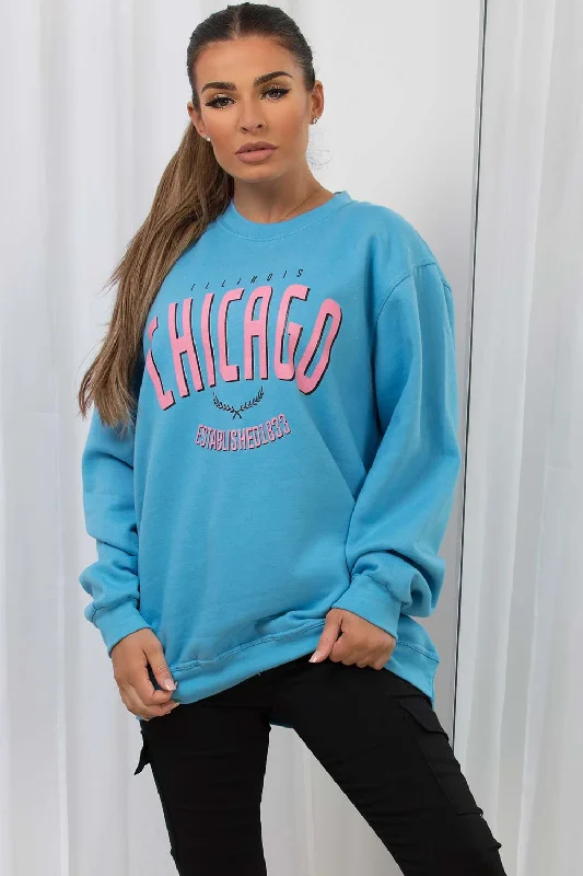 Limited Availability Sweatshirt With Chicago Print Blue