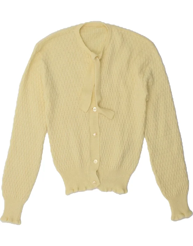 YEAR-End Sale VINTAGE Womens Front Tie Cardigan Sweater UK 12 Medium Yellow