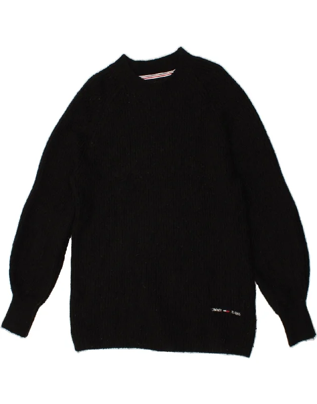 Super Sale TOMMY HILFIGER Womens Crew Neck Jumper Sweater UK 10 Small Black Acrylic