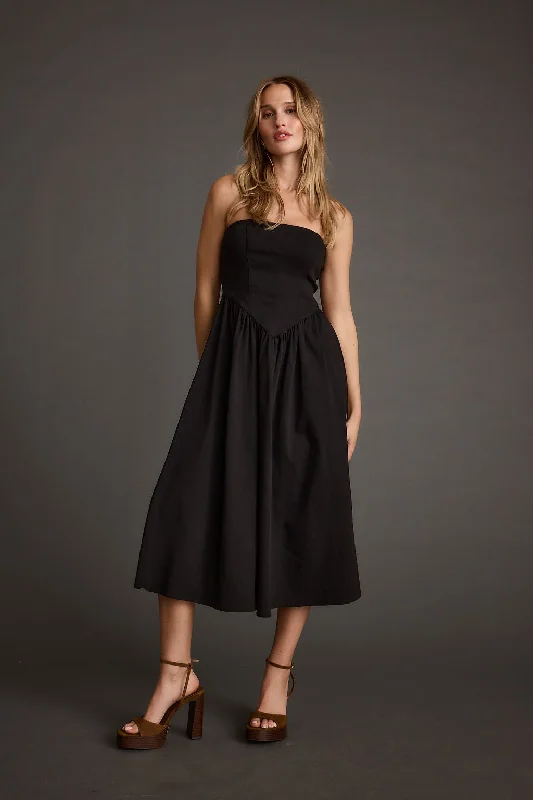 Act Now Blaire Strapless Drop Waist Midi Dress