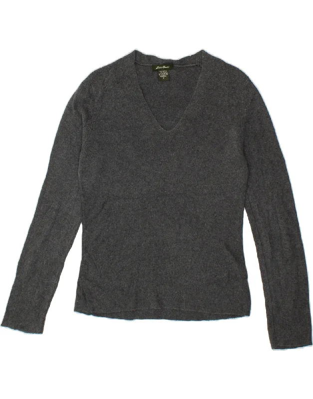 Overstock Sale EDDIE BAUER Womens V-Neck Jumper Sweater UK 10 Small Grey Cotton