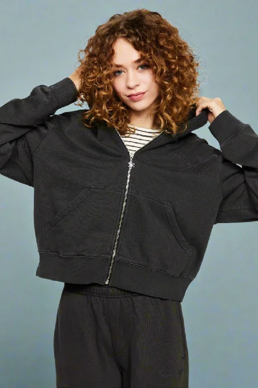 Price Cut Samii Ryan Black Stone Wash Zip-Up Hoodie