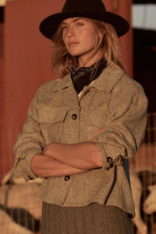Markdowns Here to Stay Herringbone Tweed Shacket
