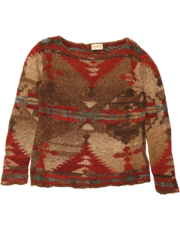 Take Advantage RALPH LAUREN Womens Boat Neck Jumper Sweater UK 14 Medium Brown Fair Isle