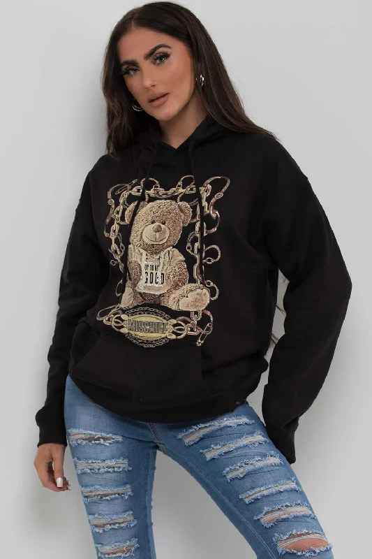 Doorbuster Deal Mischief Teddy Bear Oversized Hoodie Black
