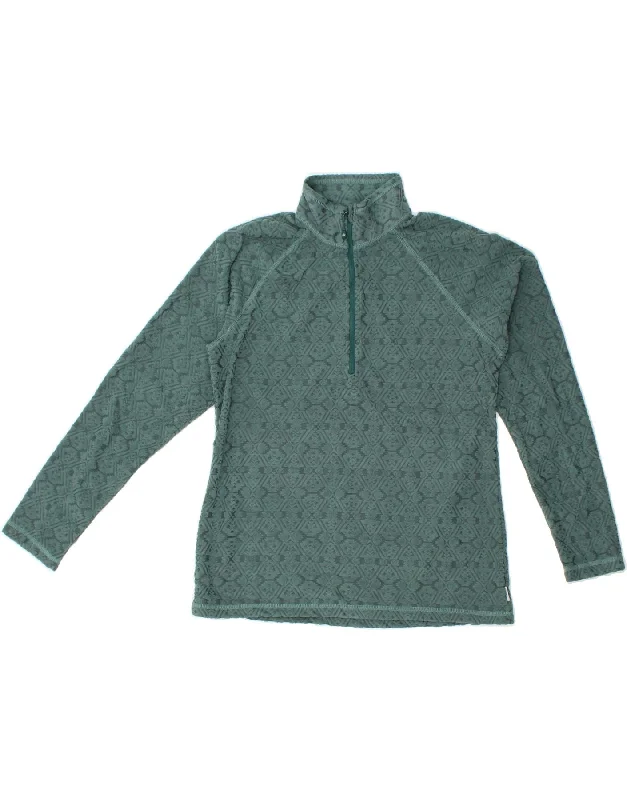 Daily Specials EDDIE BAUER Womens Zip Neck Fleece Jumper UK 14 Medium Green Ikat
