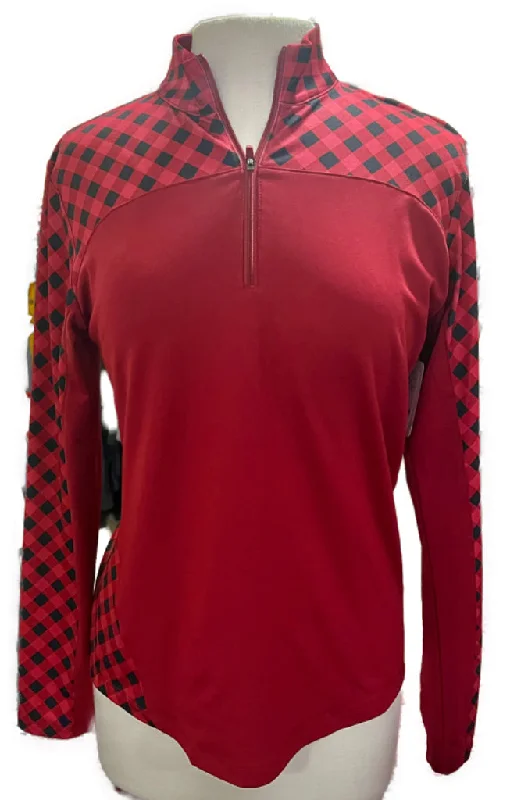 Fantastic Offers Lady Pin Seeker Performance Golf Red Plaid 1/4 Zip Pullover Size M