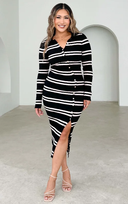 Exclusive Access Sidney Knit Midi Dress - Black Beige Stripes