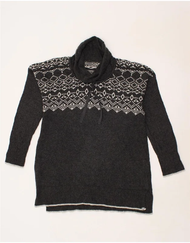 Midnight Sale EDDIE BAUER Womens Roll Neck Jumper Sweater UK 16 Large Grey Fair Isle