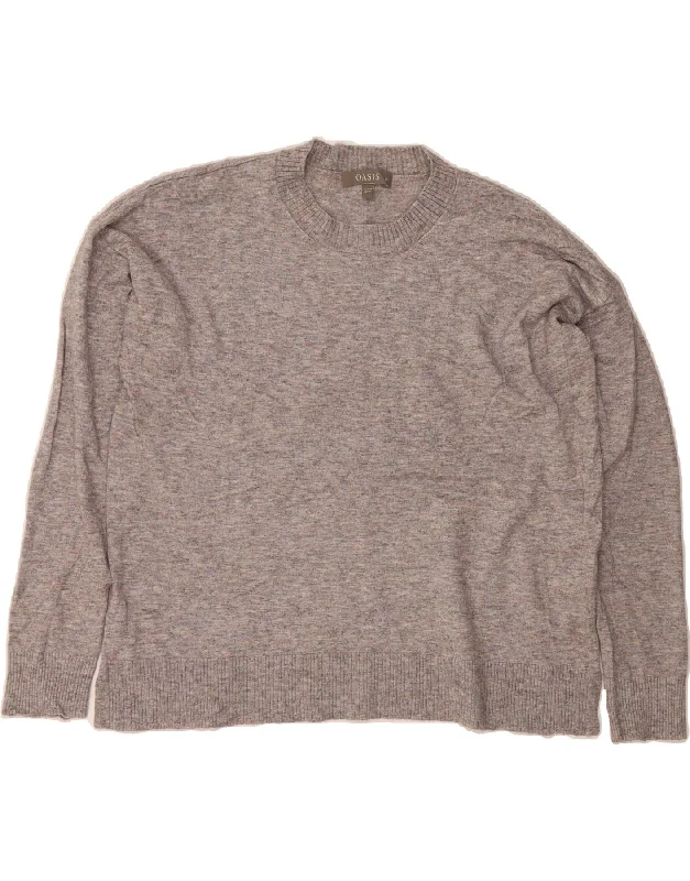 Price Break OASIS Womens Crew Neck Jumper Sweater UK 14 Medium Grey Flecked Viscose