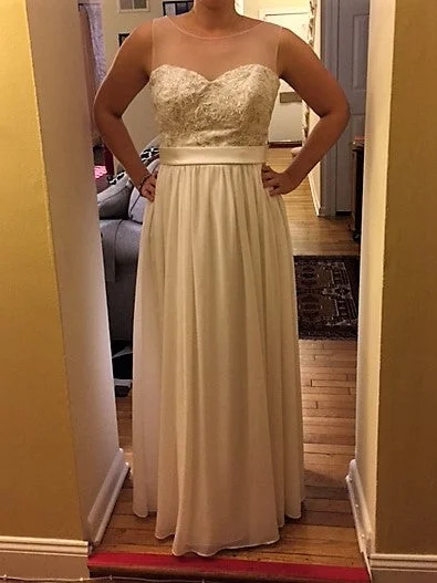 Limited Time Discount David's Bridal Illusion tank chiffon wedding dress w/lace, MK3747