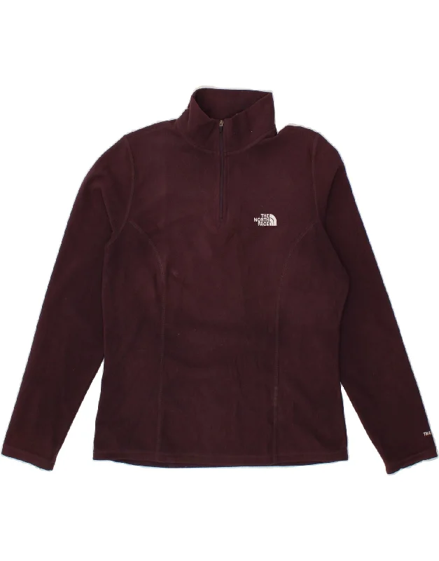 Act Fast THE NORTH FACE Womens Zip Neck Fleece Jumper UK 14 Medium Maroon Polyester