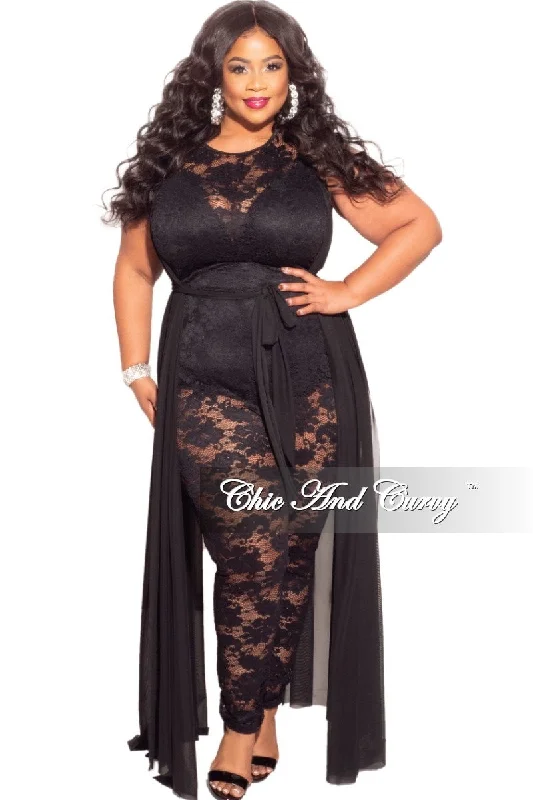 Fantastic Offers Final Sale Plus Size Mesh Train Lace Jumpsuit in Black