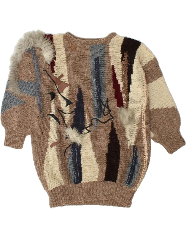 Value Deals VINTAGE Womens Boat Neck Jumper Sweater UK 18 XL Brown Colourblock
