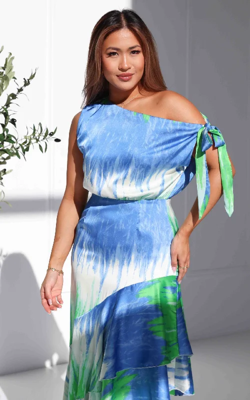 Bonus Savings Kayla Maxi Dress - Blue Green Print