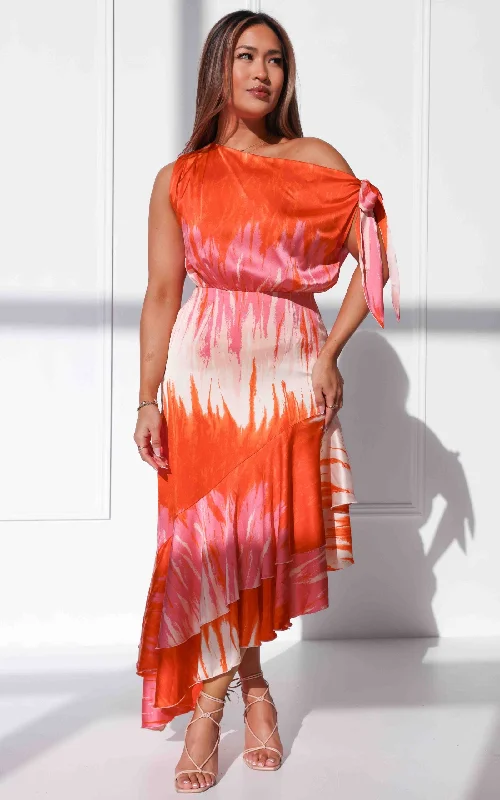 Quick Sale Kayla Maxi Dress - Orange Pink Print