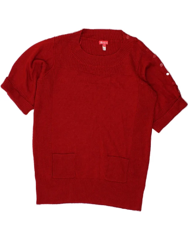 Act Fast MONSOON Womens Short Sleeve Crew Neck Jumper Sweater UK 18 XL Red Wool