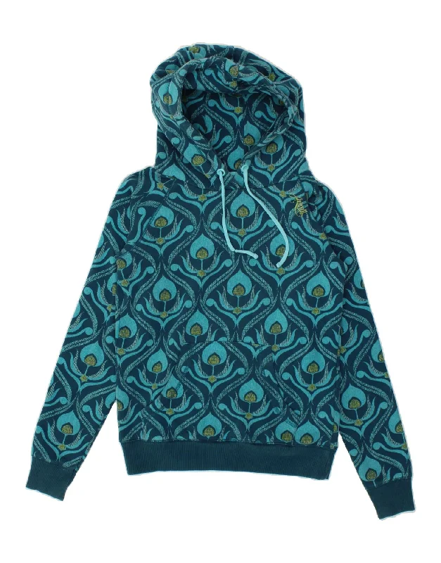 Price Reduction ANIMAL Womens Abstract Pattern Hoodie Jumper UK 10 Small Navy Blue Cotton