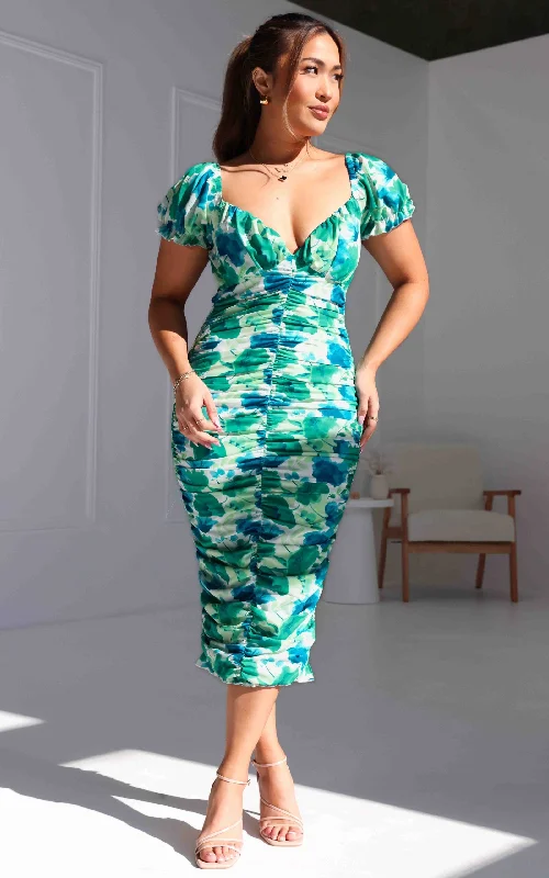 Today's Special Marlow Midi Dress - Green Blue Floral