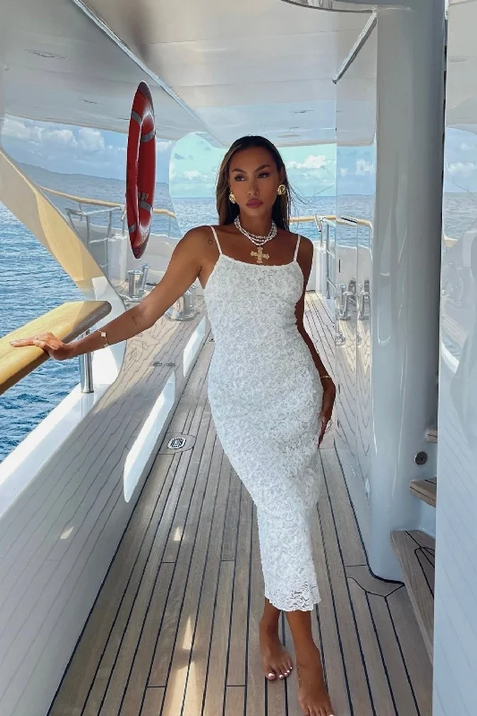 Stock Clearance Ivy White Textured Midi Dress