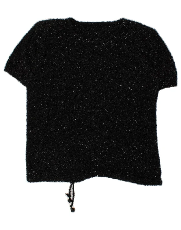 Shop and Save VINTAGE Womens Boat Neck Jumper Sweater UK 14 Large Black Flecked