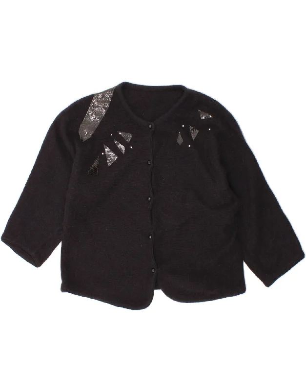 Don't Wait VINTAGE Womens 3/4 Sleeve Cardigan Sweater UK 16 Large Black