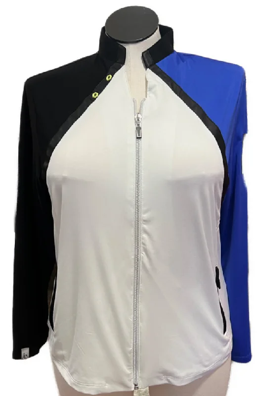 Super Deal New Women's Jamie Sadock Long Sleeve Full-Zip Golf Jacket- White/Blue/Black Size L  MSP$129