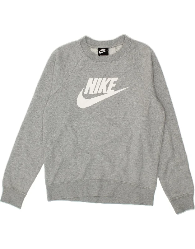 Super Sale NIKE Womens Oversized Graphic Sweatshirt Jumper UK 10 Small Grey Cotton