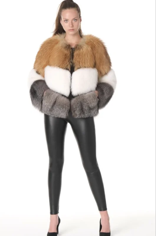 Quick Sale Woman's Traditional Three Colored Natural Fox Fur Coat