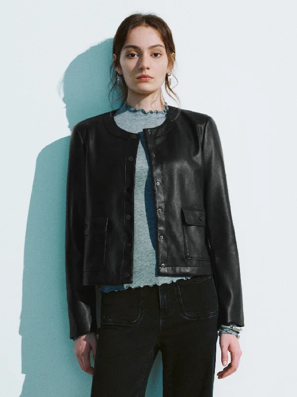 Can't Miss Crew Neck Vegan Leather Jacket