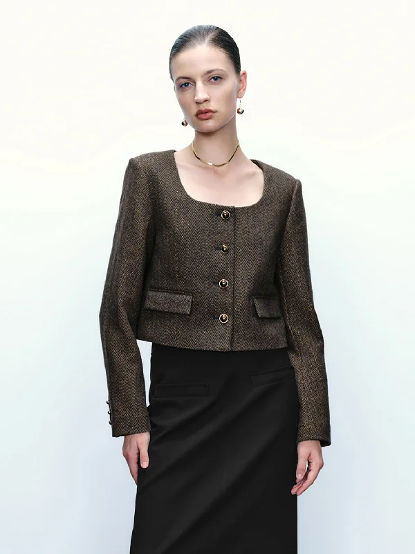 Lowest Price Cropped U Neck Straight Jacket