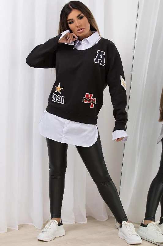 Extra Savings Jumper Shirt With New York Slogan Black