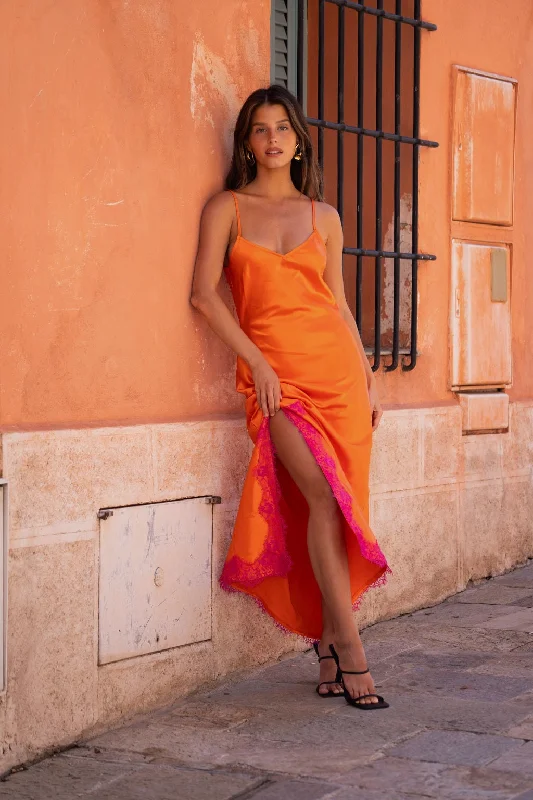 Limited Time Gigi Orange Satin Maxi Dress