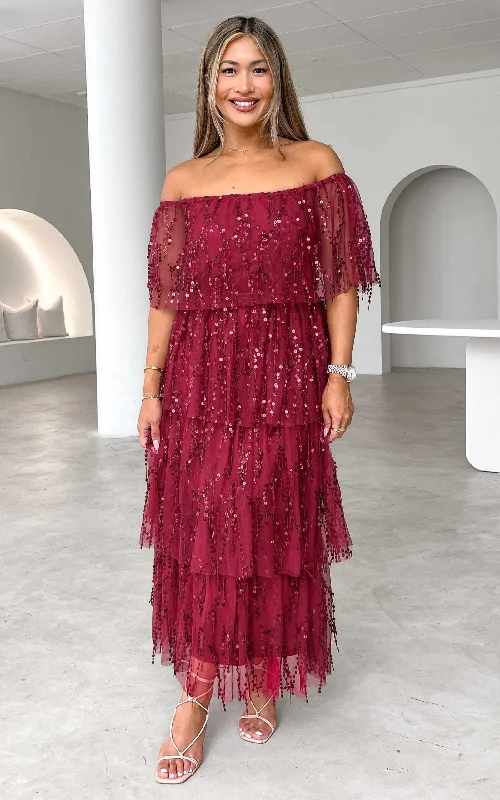 Final Markdown Fantango Maxi Dress - Wine Sequin