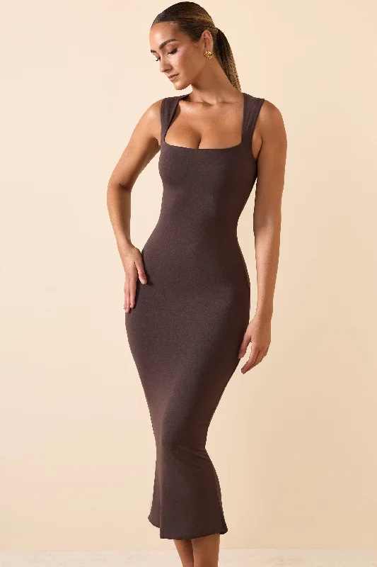 Daily Specials Modal Square-Neck Midi Dress in Chocolate Brown