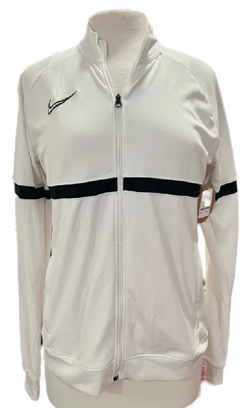 Super Deal Nike Dri-Fit White with Black Horizontal Stripe Full Zip Jacket Size M