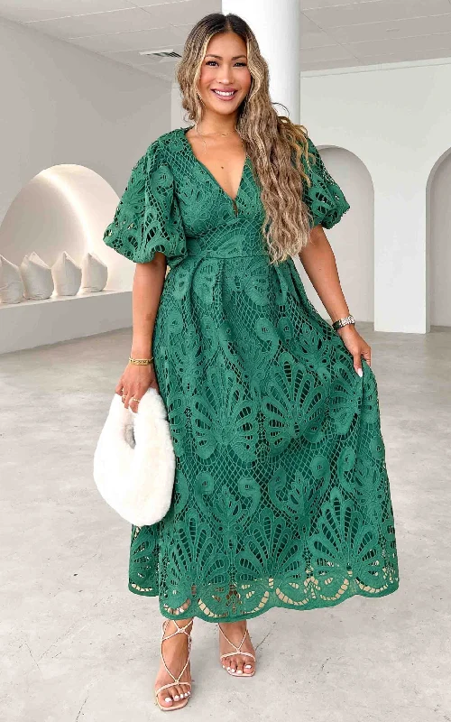 Overstock Sale Hazelle Lace Maxi Dress - Emerald Green