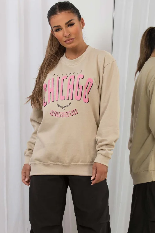 New Deals Sweatshirt With Chicago Print Beige