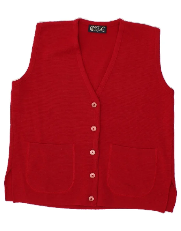 Today's Special CASTLE OF IRELAND Womens Sleeveless Cardigan Sweater UK 14 Medium Red Wool