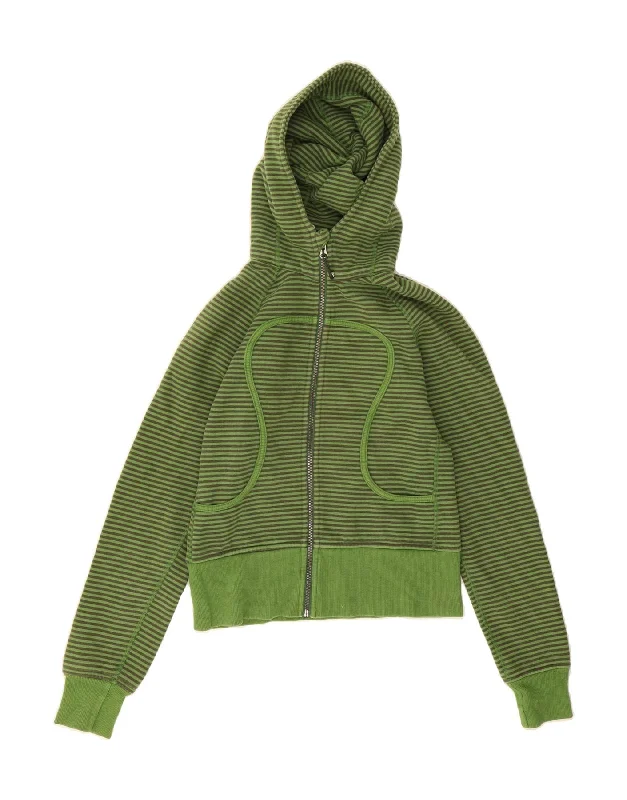 Markdown Madness LULULEMON Womens Crop Zip Hoodie Sweater US 6 Medium Green Striped Cotton
